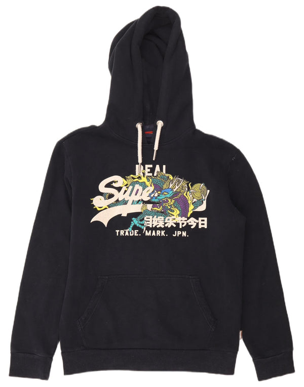 Superdry Mens Graphic Hoodie Jumper Medium Black Cotton