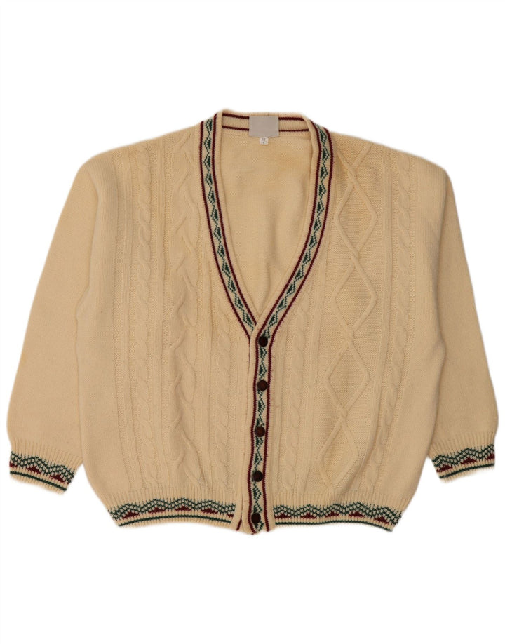 Vintage Mens Cardigan Sweater IT 52 Large Beige Wool