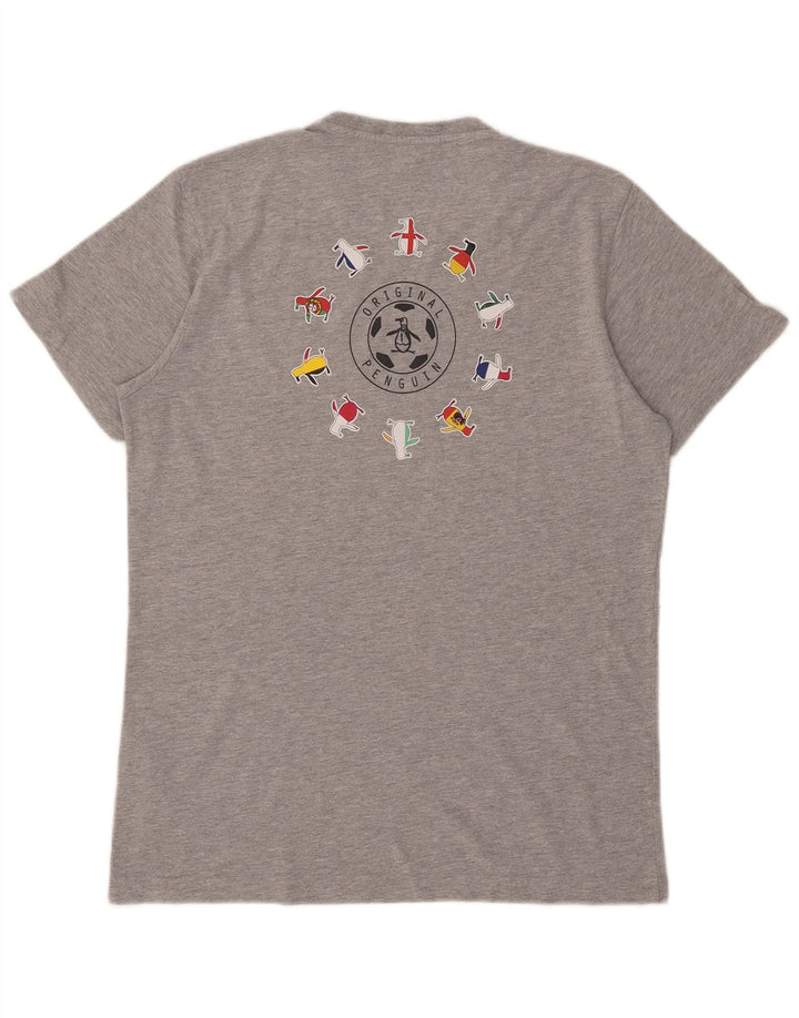 Penguin Mens Graphic T-Shirt Top Large Grey Flecked Cotton