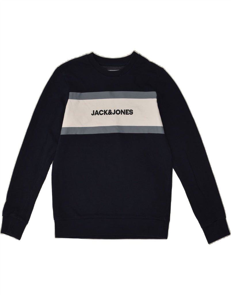 JACK & JONES Boys Graphic Sweatshirt Jumper 11-12 Years Navy Blue Cotton | Vintage Jack & Jones | Thrift | Second-Hand Jack & Jones | Used Clothing | Messina Hembry 