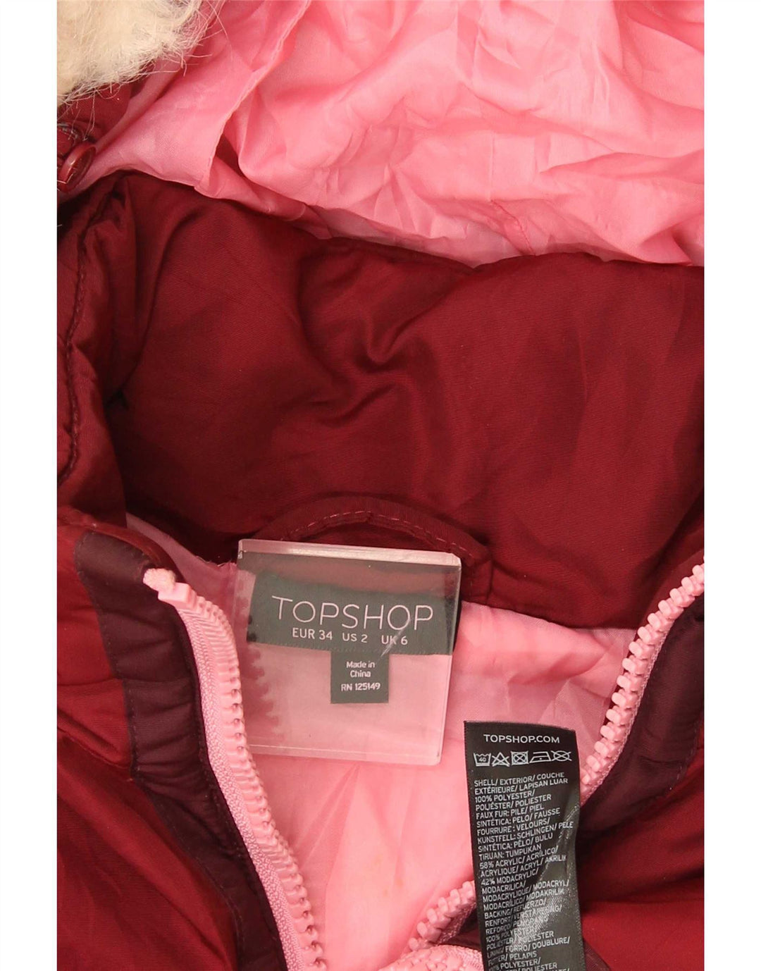 Topshop Womens Hooded Oversized Padded Jacket UK 6 XS Red Polyester