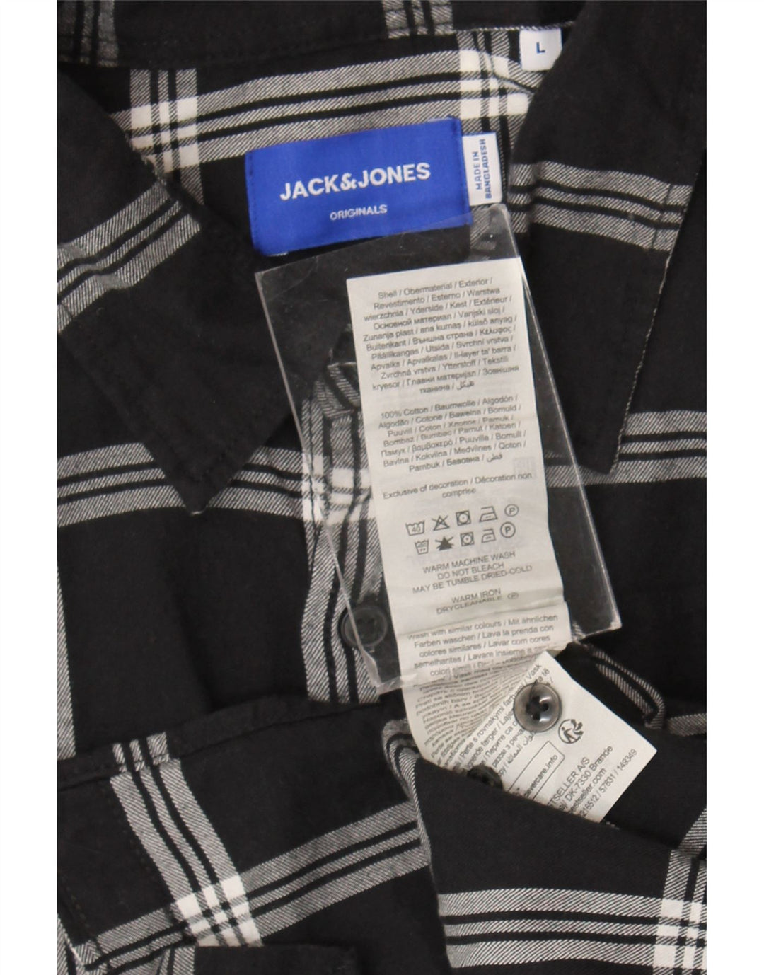Jack & Jones Mens Flannel Shirt Large Black Check Cotton