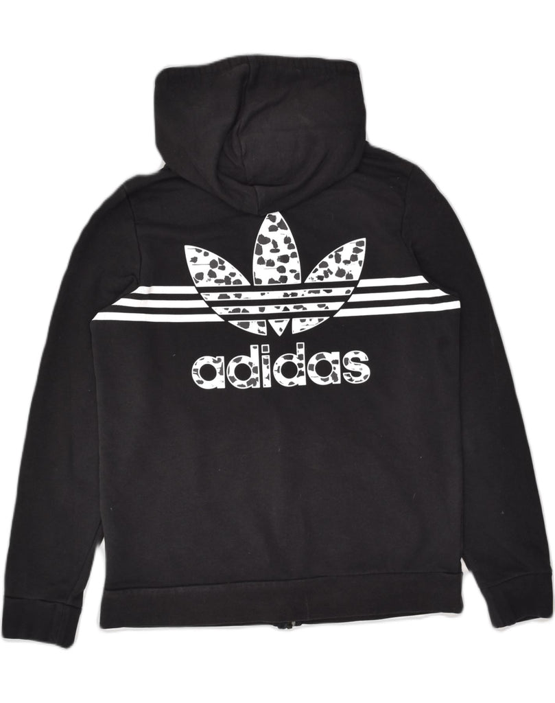 ADIDAS Womens Graphic Zip Hoodie Sweater UK 18 XL Black Cotton | Vintage Adidas | Thrift | Second-Hand Adidas | Used Clothing | Messina Hembry 