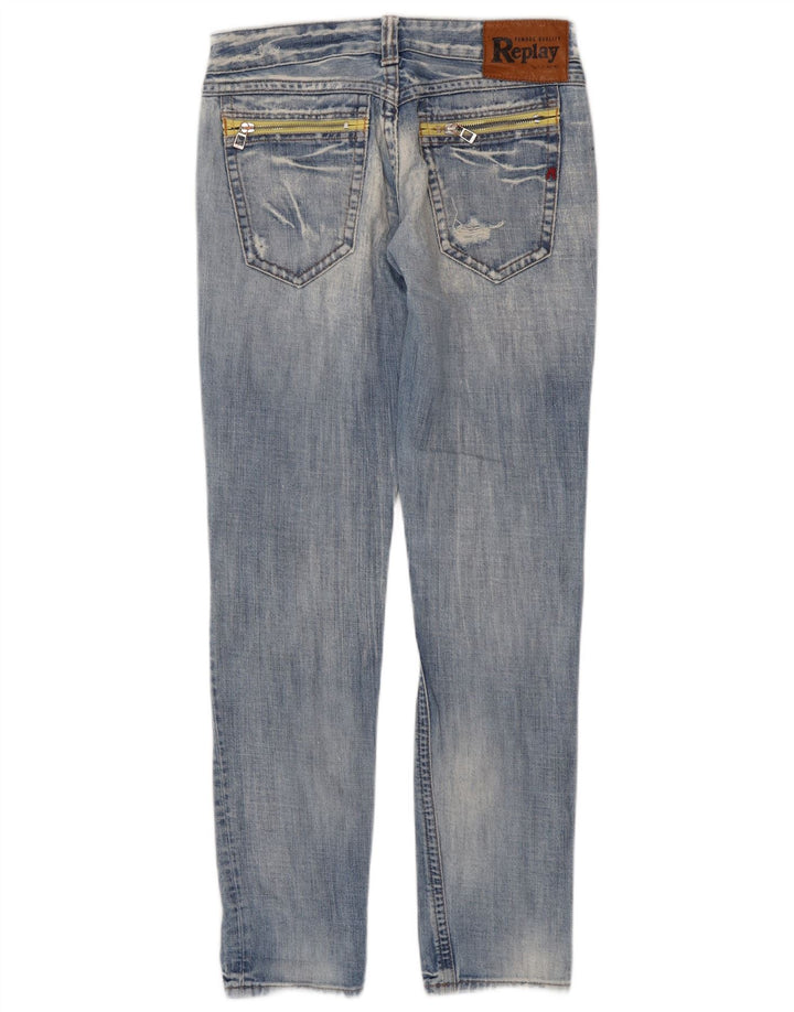 Replay Womens Distressed Slim Jeans W27 L32 Blue Cotton