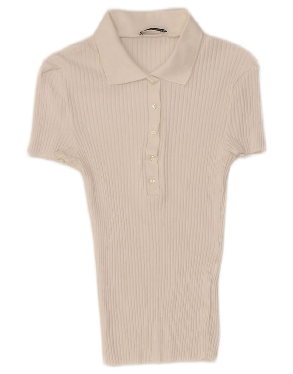 Zara Womens Short Sleeve Slim Fit Polo Shirt UK 12 Medium White