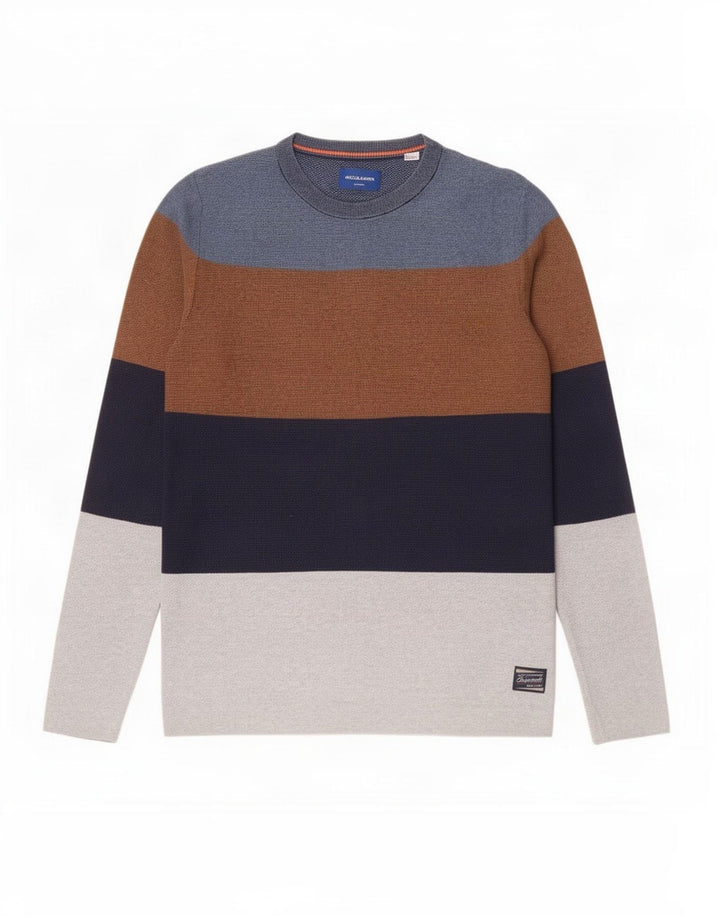 Jack & Jones Mens Crew Neck Jumper Sweater Medium Multicoloured Colourblock