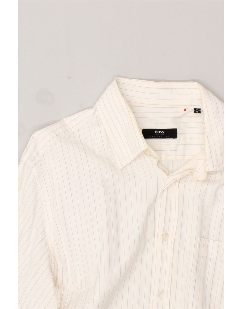 HUGO BOSS Mens Shirt Size 41 16 Large White Pinstripe Cotton | Vintage Hugo Boss | Thrift | Second-Hand Hugo Boss | Used Clothing | Messina Hembry 