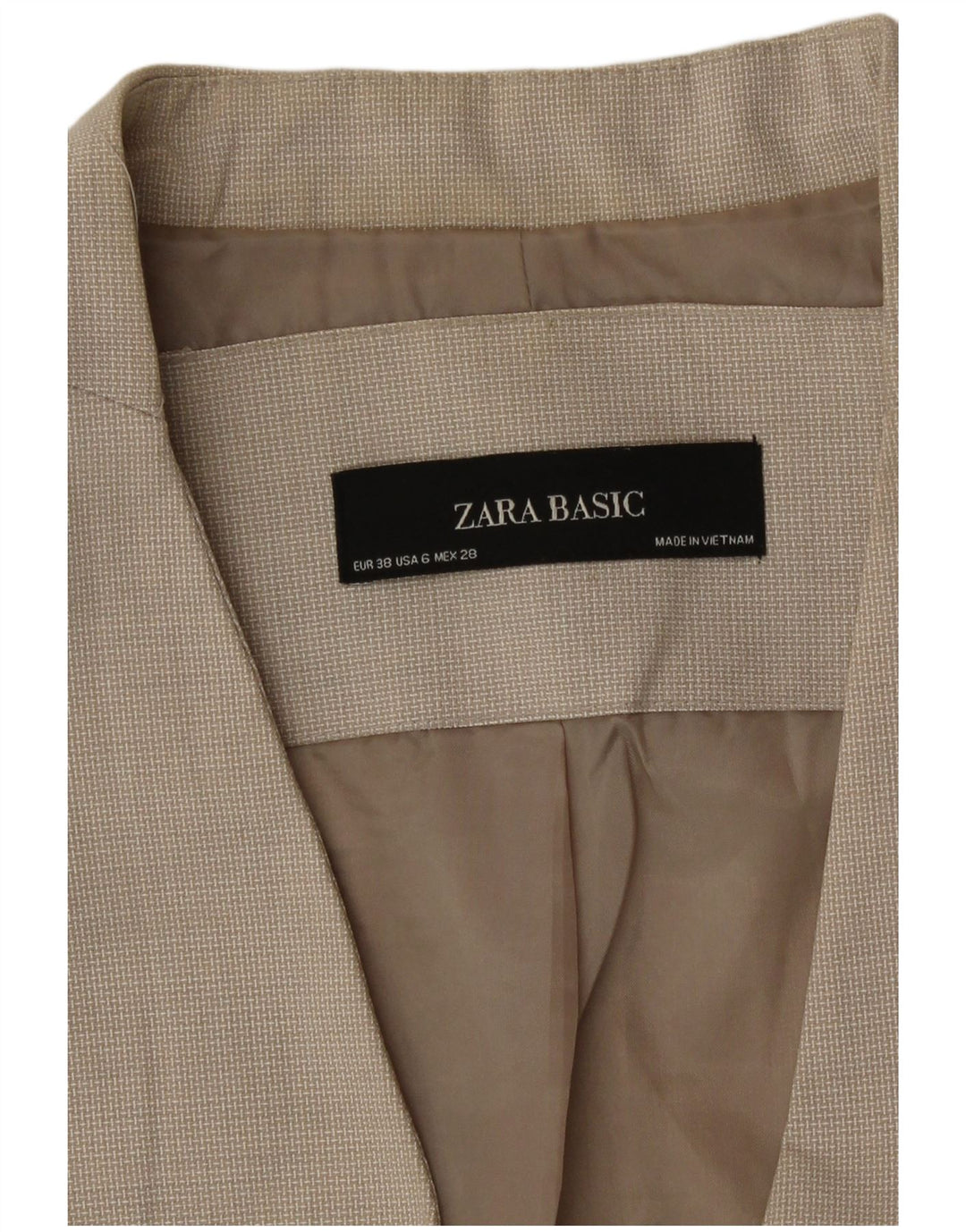 Zara Womens 1 Button Blazer Jacket EU 38 Small Beige Houndstooth