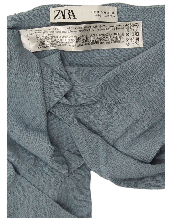 Zara Womens Crop Off Shoulder Top UK 12 Medium Blue Viscose