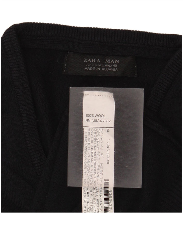 ZARA Mens Vest Tank Top Large Navy Blue Wool