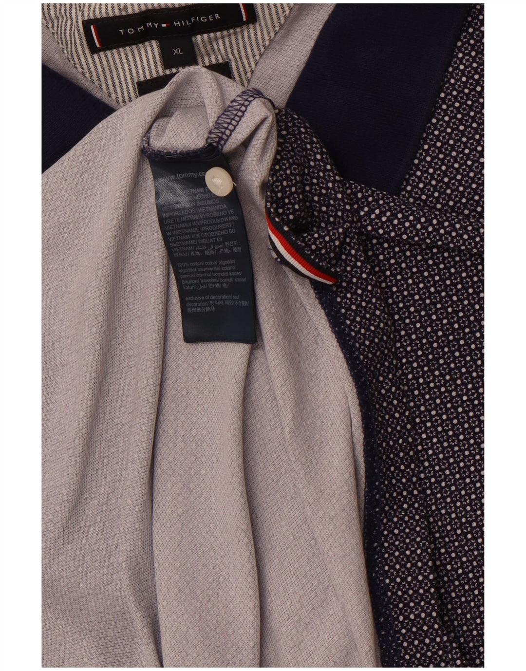 TOMMY HILFIGER Mens Polo Shirt XL Navy Blue Spotted Cotton