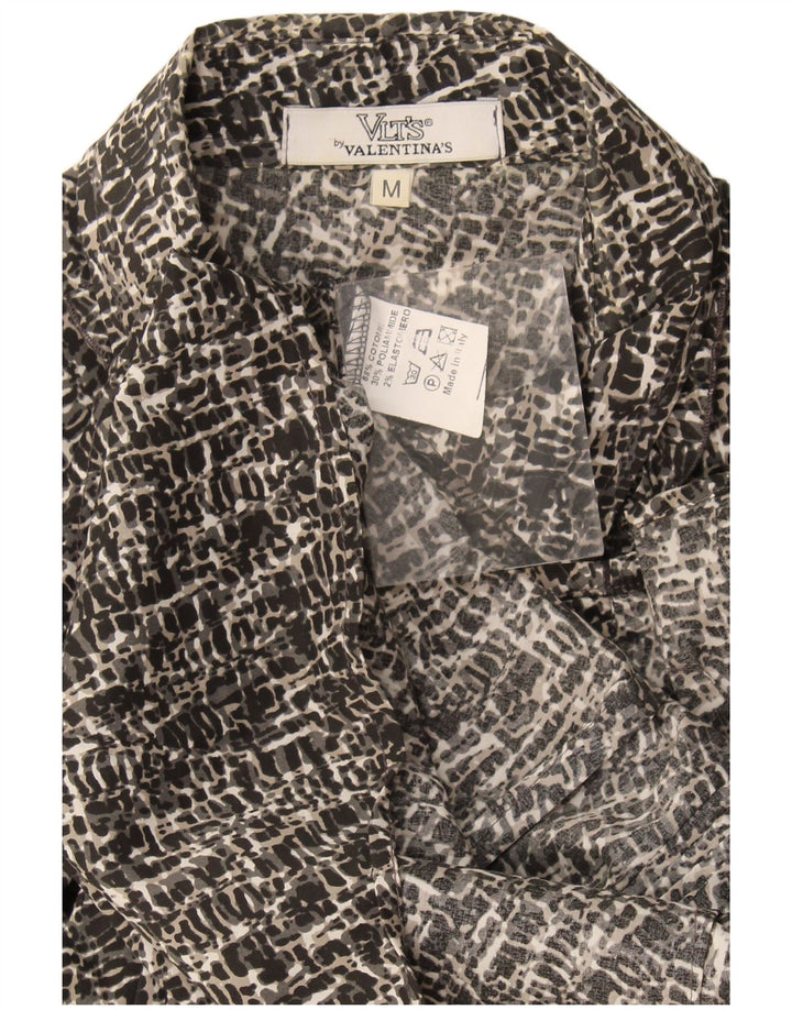 Valentina's Womens Abstract Pattern Shirt UK 14 Medium Grey Cotton