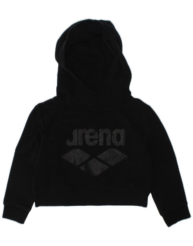 ARENA Girls Crop Graphic Hoodie Jumper 5-6 Years Black Cotton | Vintage Arena | Thrift | Second-Hand Arena | Used Clothing | Messina Hembry 