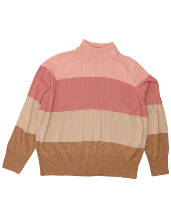 Marks & Spencer Womens Roll Neck Jumper Sweater UK 22 3XL Beige Striped
