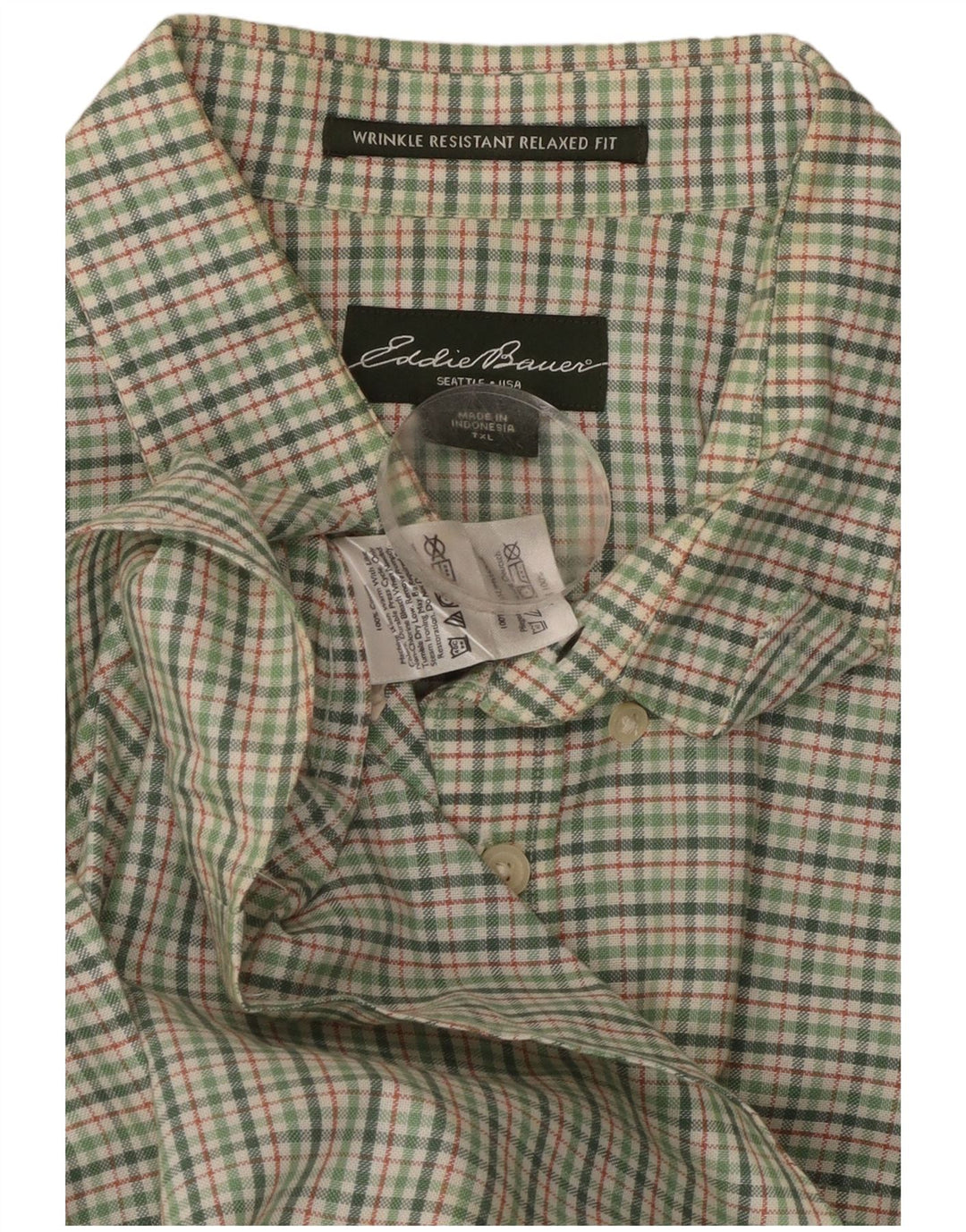 Eddie Bauer Mens Tall Relaxed Fit Flannel Shirt XL Green Check Cotton