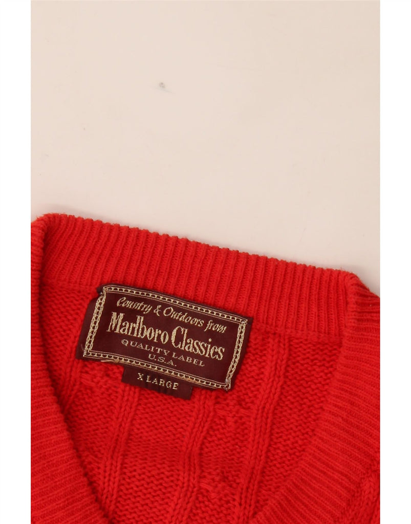 MARLBORO CLASSICS Mens V-Neck Jumper Sweater XL Red Cotton Vintage Marlboro Classics and Second-Hand Marlboro Classics from Messina Hembry 