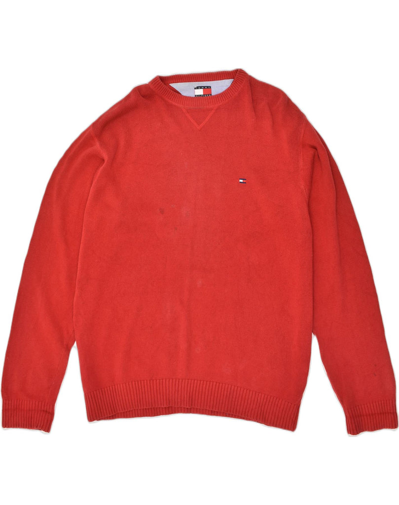 TOMMY HILFIGER Mens Crew Neck Jumper Sweater Large Orange Cotton | Vintage Tommy Hilfiger | Thrift | Second-Hand Tommy Hilfiger | Used Clothing | Messina Hembry 