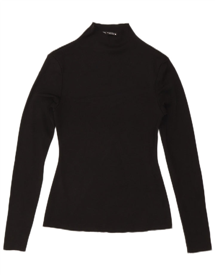 Zara Womens Top Long Sleeve UK 12 Medium Black Polyester