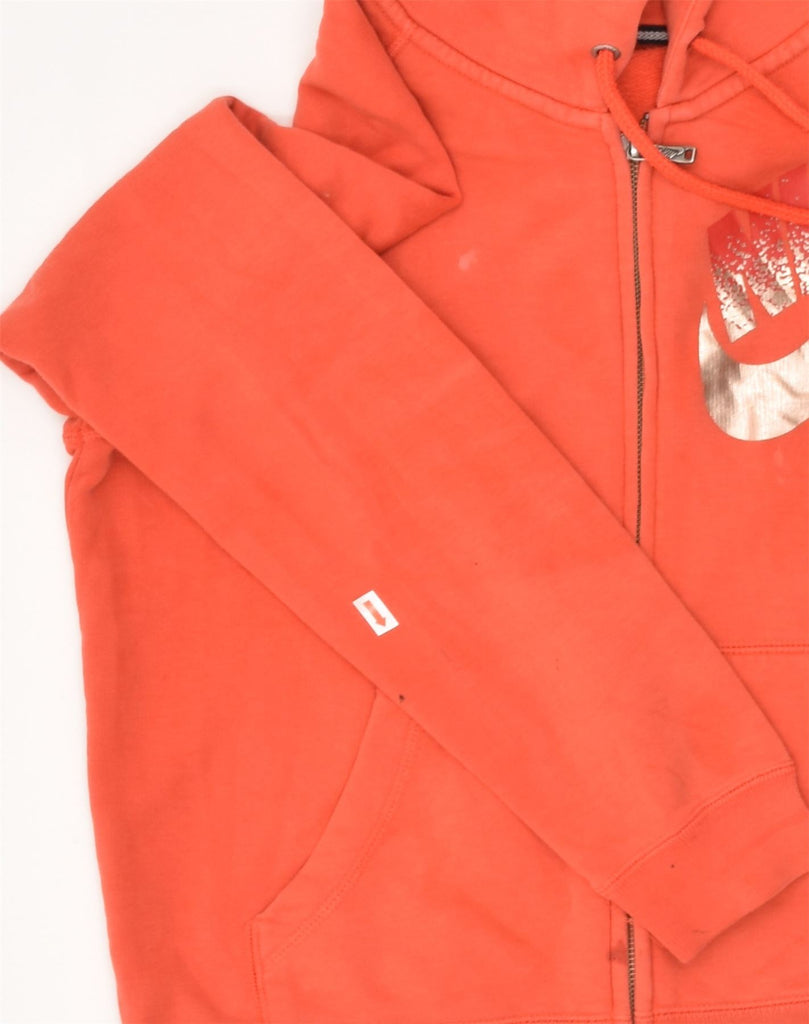 NIKE Womens Graphic Zip Hoodie Sweater UK 10 Small Orange Cotton | Vintage Nike | Thrift | Second-Hand Nike | Used Clothing | Messina Hembry 