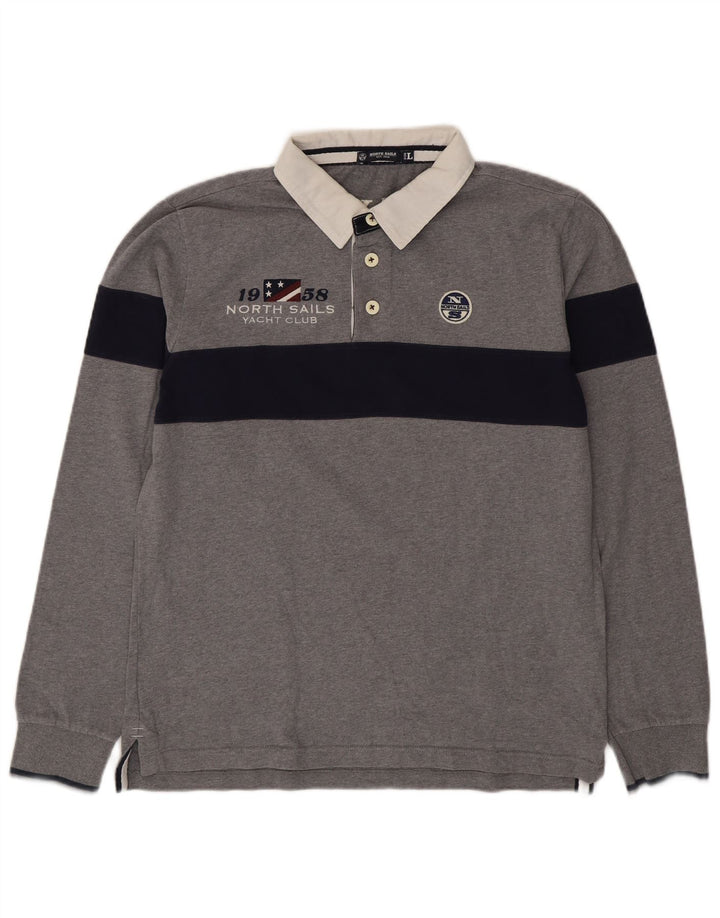 North Sails Mens Graphic Rugby Polo Shirt Large Grey Colourblock