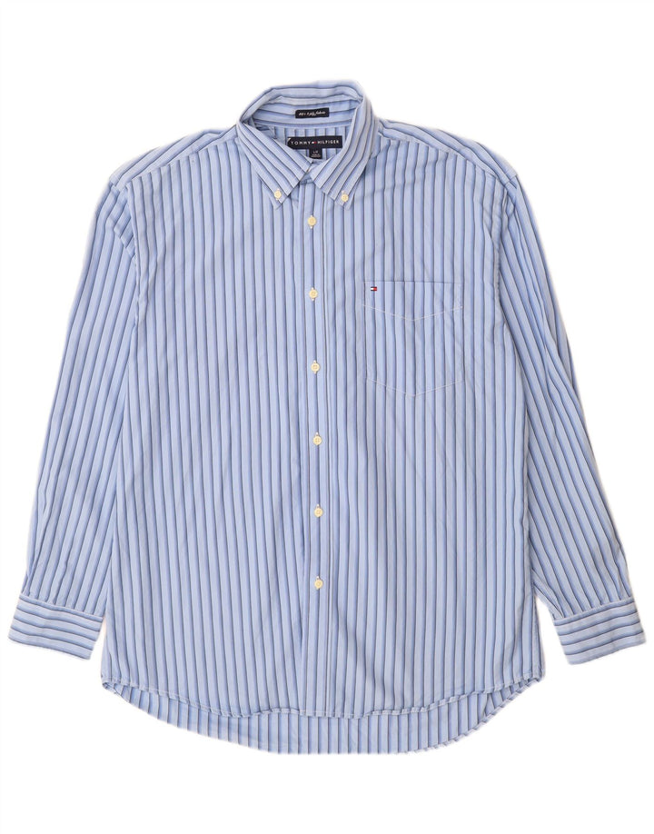 Tommy Hilfiger Mens Shirt Large Blue Striped Cotton