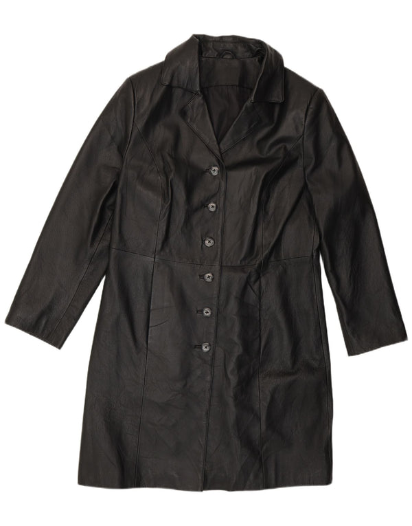 Vintage Womens Leather Coat UK 14 Large Black Leather