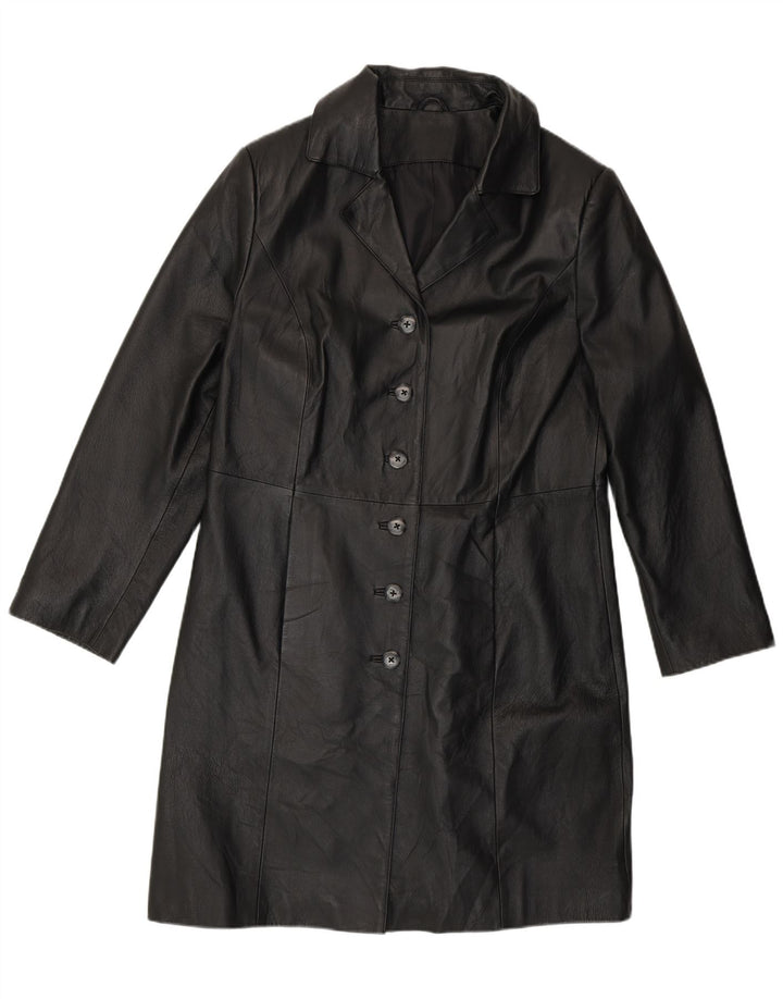 Vintage Womens Leather Coat UK 14 Large Black Leather