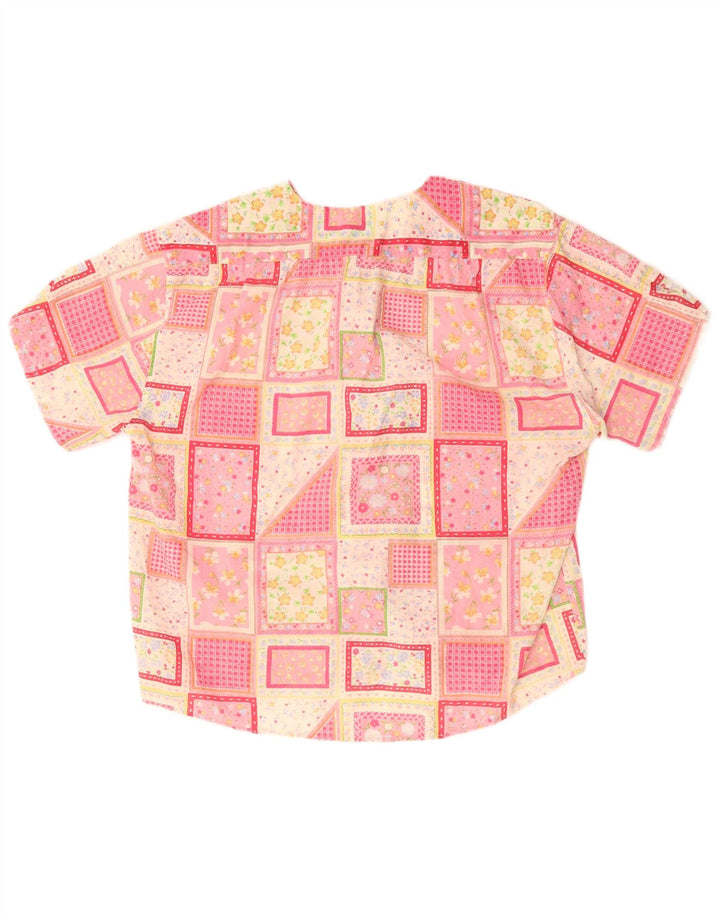 Vintage Womens Short Sleeve Shirt Blouse UK 16 Large Pink Patchwork