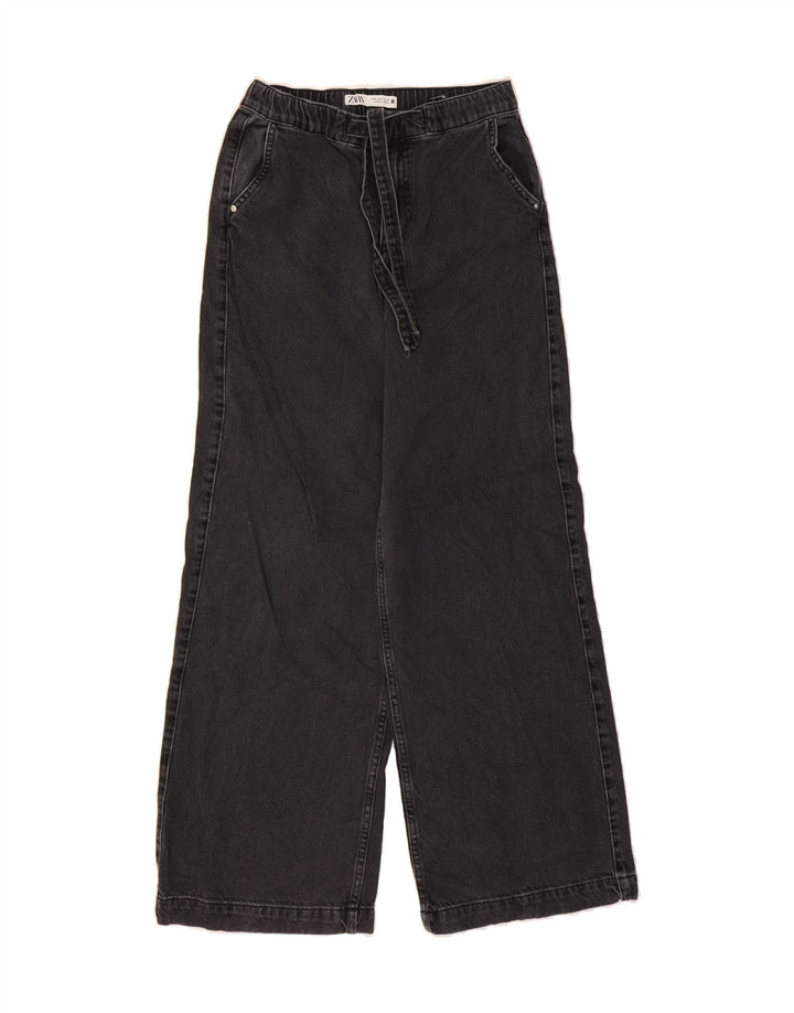 ZARA Womens Wide Leg Jeans Small W26 L29 Black Cotton Vintage Zara and Second-Hand Zara from Messina Hembry 