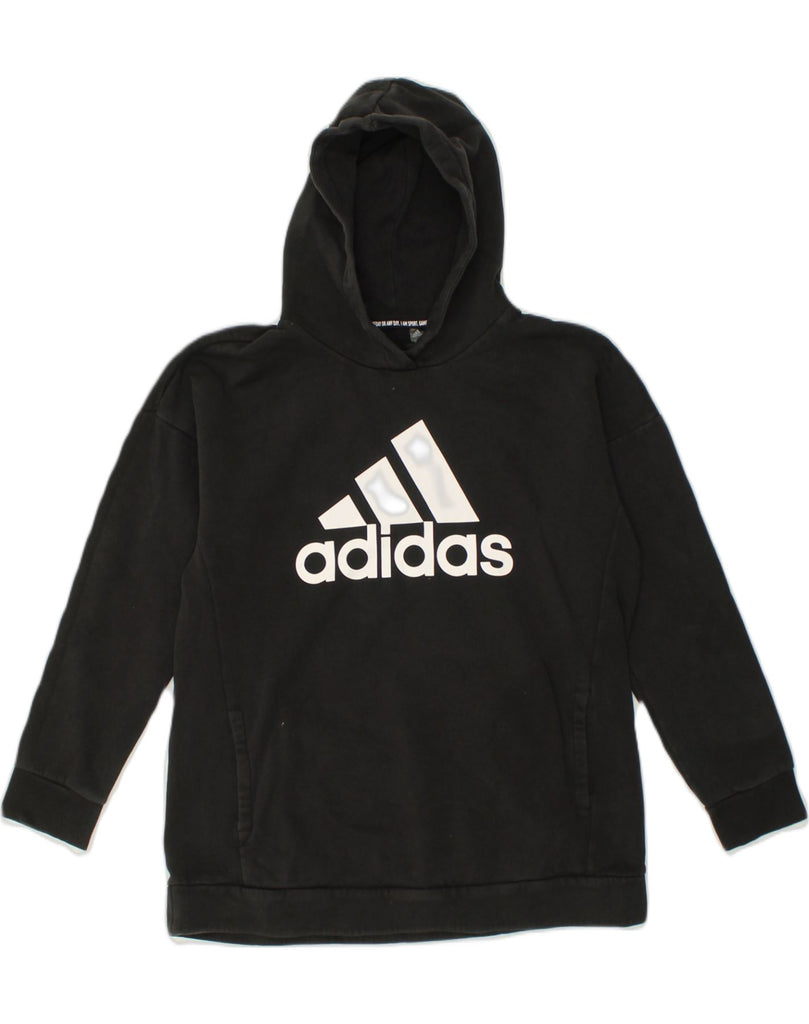 ADIDAS Womens Graphic Hoodie Jumper UK 12/14 Medium Black Cotton | Vintage Adidas | Thrift | Second-Hand Adidas | Used Clothing | Messina Hembry 