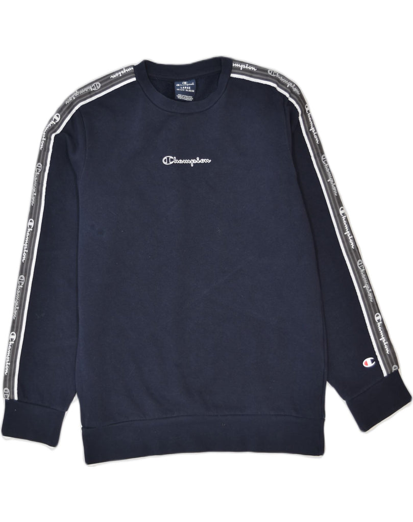 CHAMPION Boys Graphic Sweatshirt Jumper 11-12 Years Large Navy Blue Cotton | Vintage | Thrift | Second-Hand | Used Clothing | Messina Hembry 