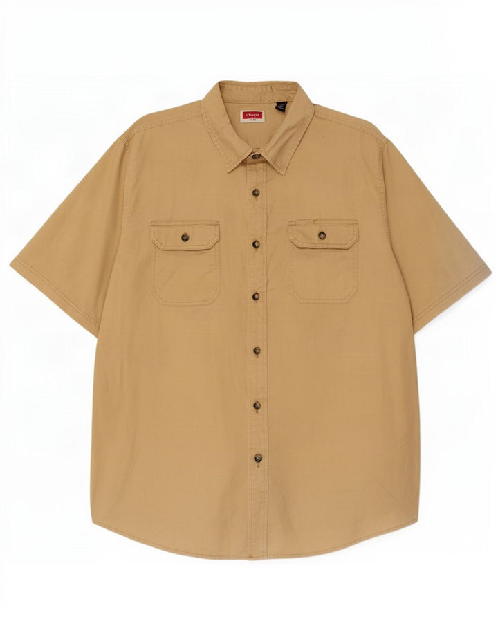 Wrangler Mens Short Sleeve Shirt XL Beige Cotton