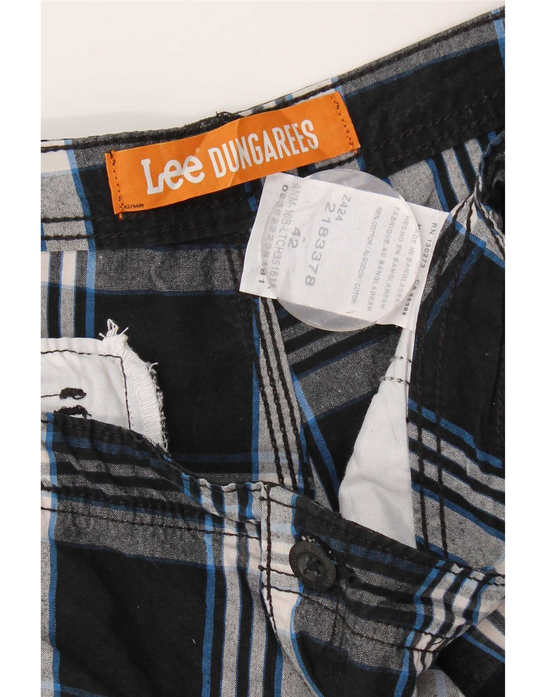 Lee Mens Cargo Shorts W42 2XL Black Check Cotton