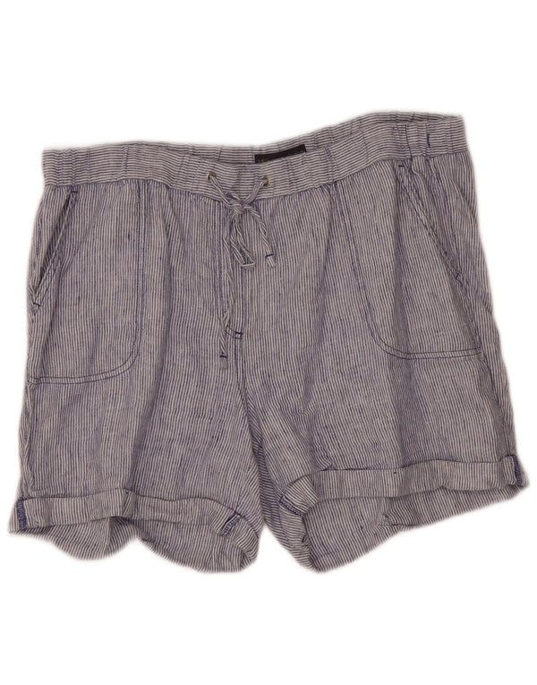 Marks & Spencer Womens Casual Shorts Size 18 W36 L5 Blue Striped Linen