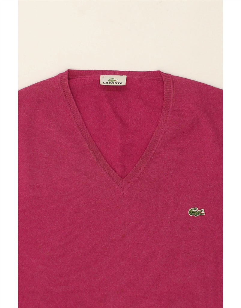 LACOSTE Mens Slim Fit V-Neck Jumper Sweater Size 6 XL Pink Wool | Vintage Lacoste | Thrift | Second-Hand Lacoste | Used Clothing | Messina Hembry 