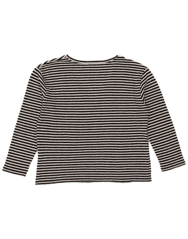 Zara Womens Top Long Sleeve UK 14 Medium Black Striped Cotton