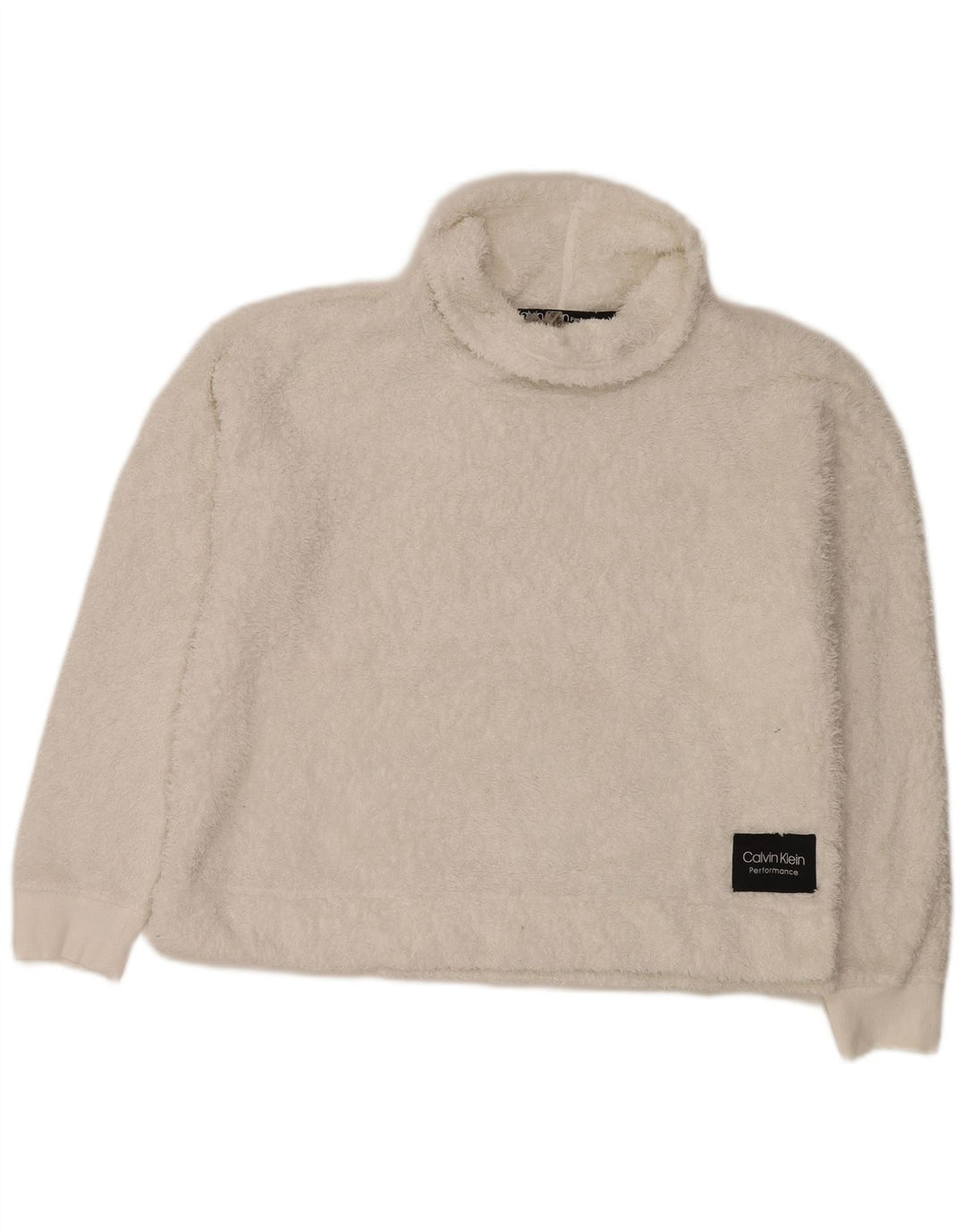 Calvin Klein Womens Roll Neck Oversized Fleece Jumper UK 16 Large White