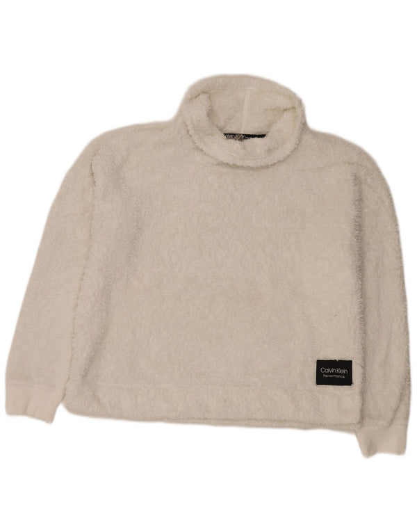 Calvin Klein Womens Roll Neck Oversized Fleece Jumper UK 16 Large White