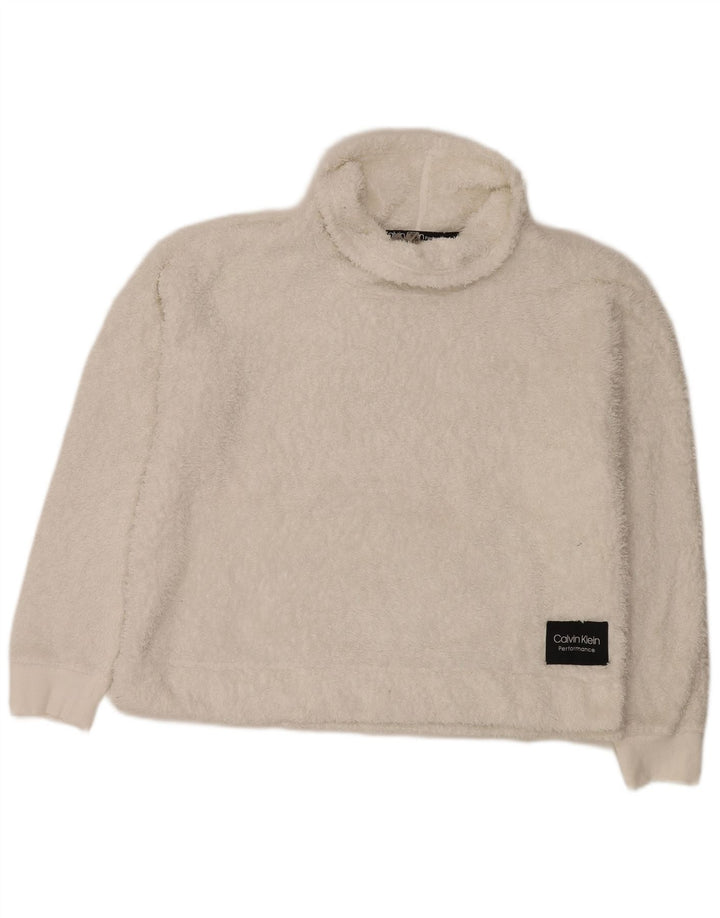 Calvin Klein Womens Roll Neck Oversized Fleece Jumper UK 16 Large White