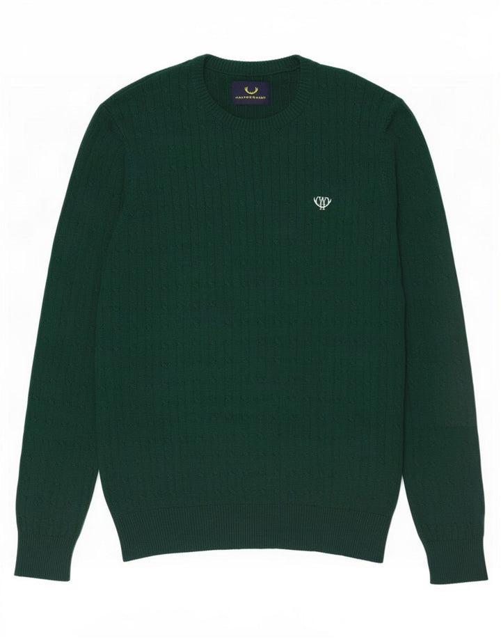 Vintage Mens Crew Neck Jumper Sweater Medium Green Cotton