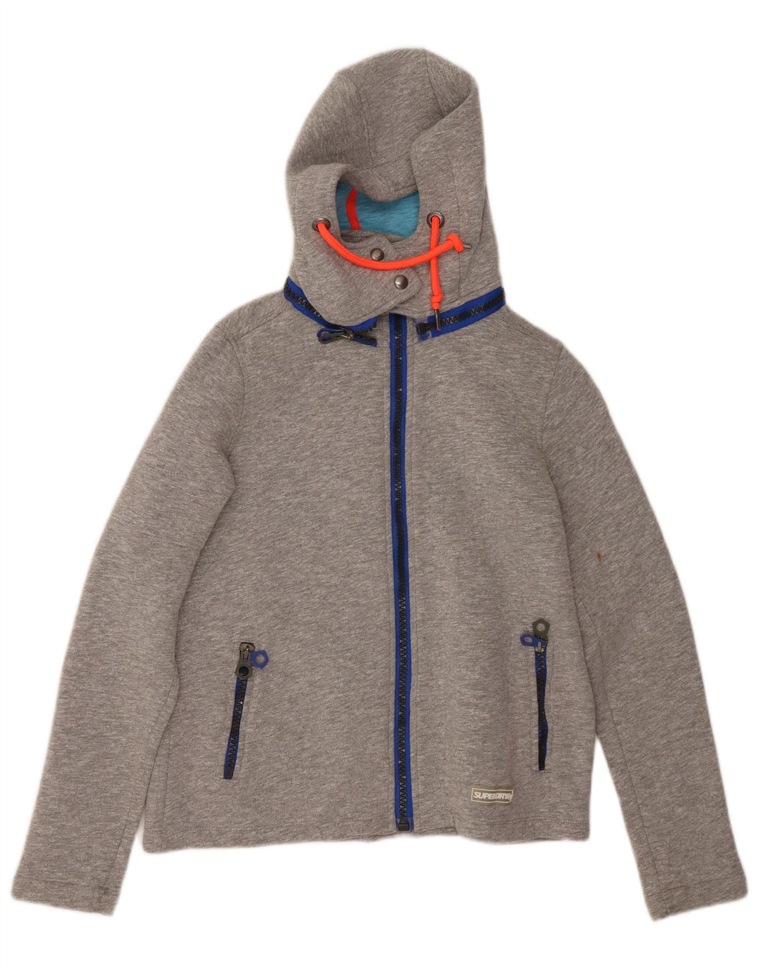 SUPERDRY Womens Zip Hoodie Sweater UK 10 Small Grey Polyester