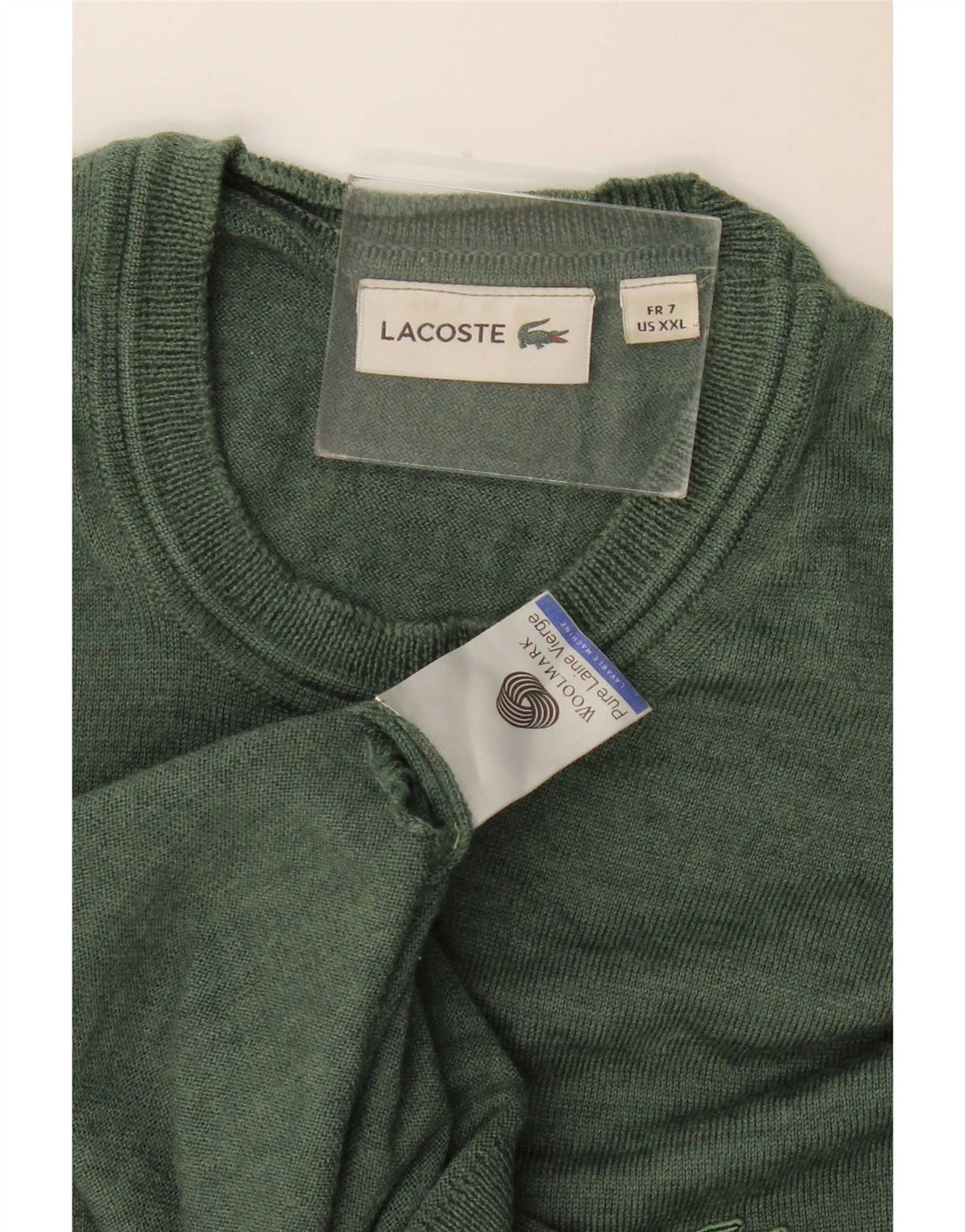 Lacoste Mens Crew Neck Jumper Sweater Size 7 2XL Green Virgin Wool