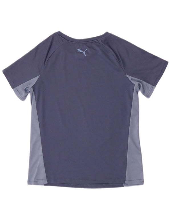 Puma Womens Graphic T-Shirt Top UK 12 Medium Blue Colourblock Polyester