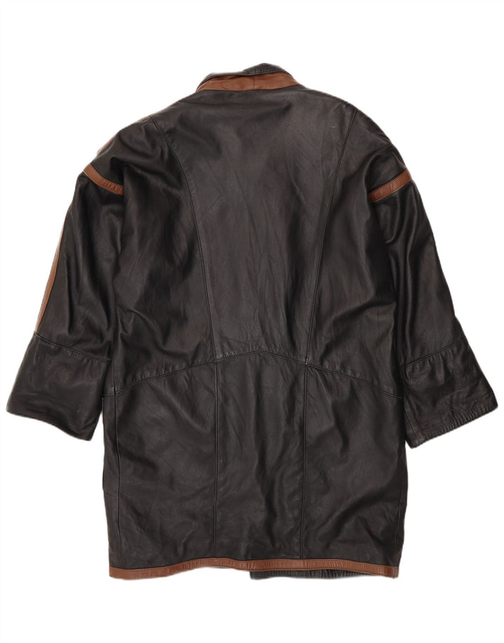 VINTAGE Mens Leather Coat UK 40 Large Black Colourblock