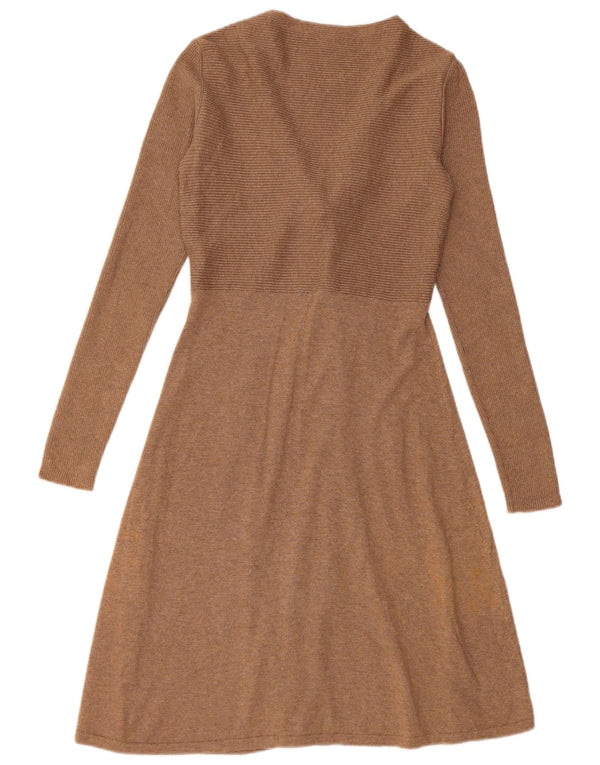 Phase Eight Womens Long Sleeve Jumper Dress UK 8 Small Brown Cotton