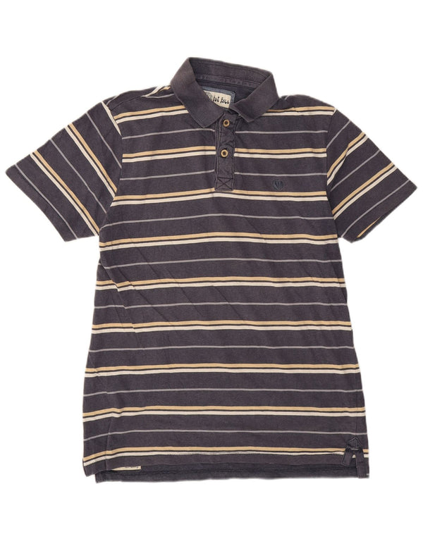 Fat Face Mens Polo Shirt Medium Navy Blue Striped Cotton