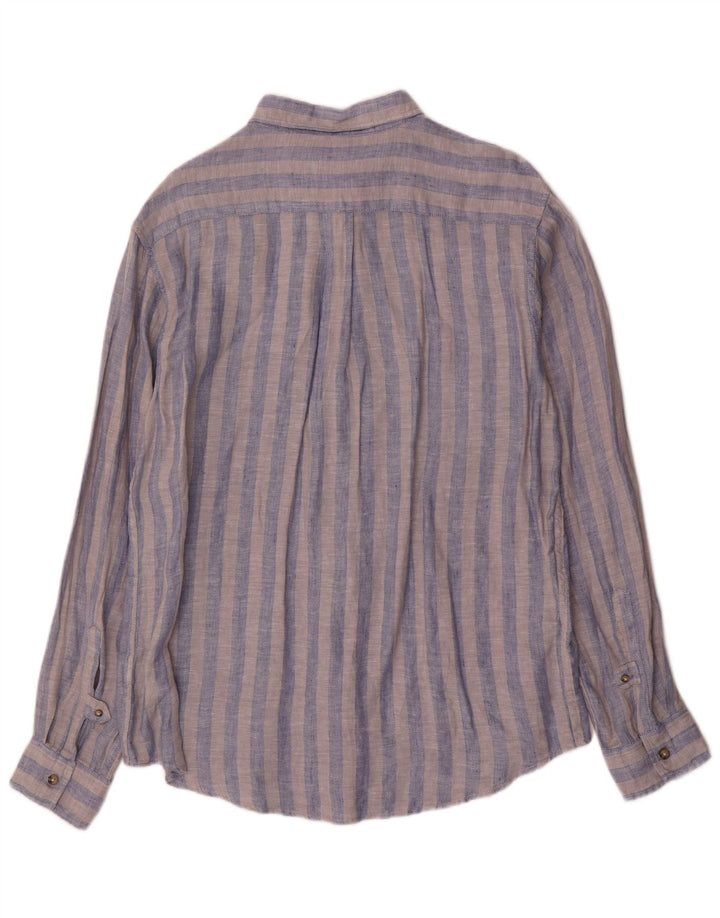 Dack's Mens Shirt Large Blue Striped Linen