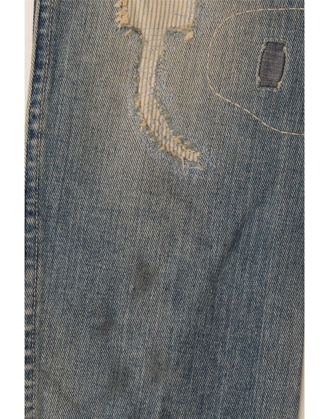 Wrangler Mens Distressed Straight Jeans W29 L32 Blue Patchwork Cotton