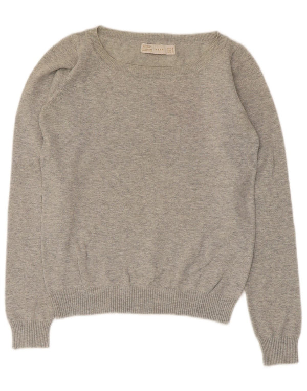 Zara Womens Crop Boat Neck Jumper Sweater UK 10 Small Grey Flecked Cotton