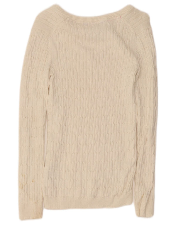 Crew Clothing Womens V-Neck Jumper Sweater UK 8 Small White Cotton